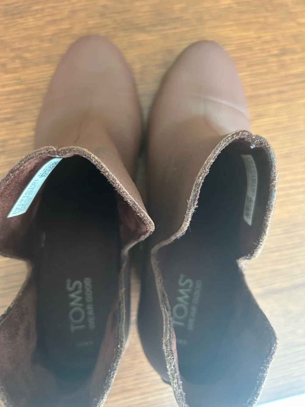 Toms Brown Leather Ankle Booties with Stacked Heel - Picture 6 of 7